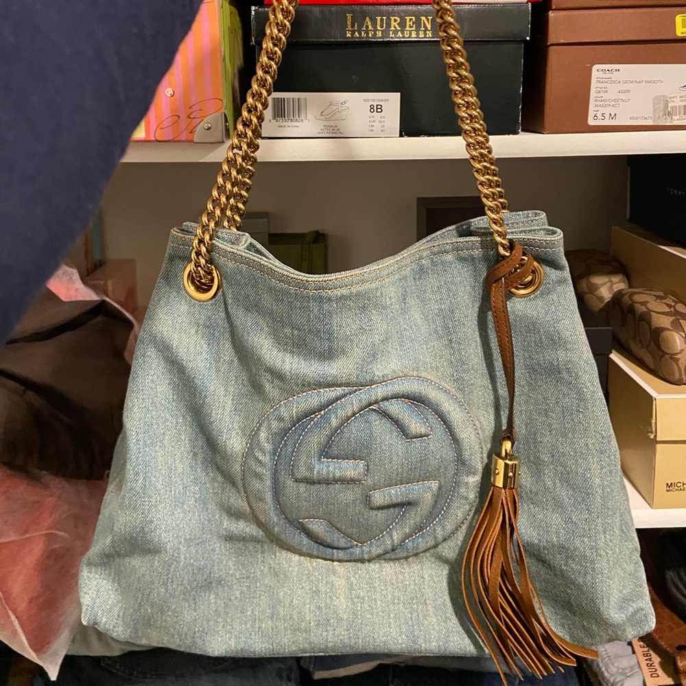 Authentic Gucci denim soho medium purse